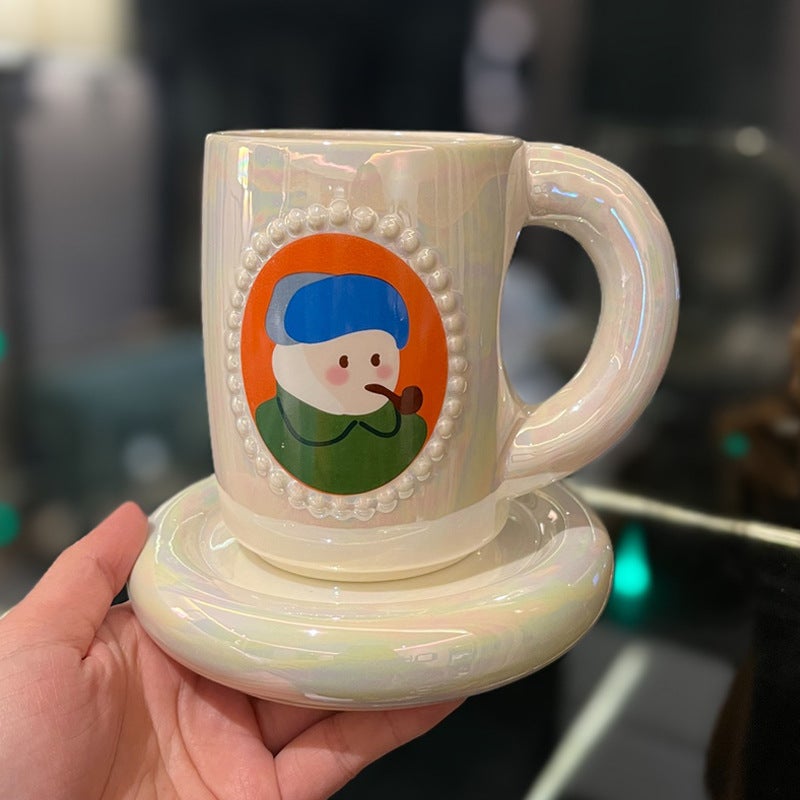 Creative Design Sense Van Gogh Oil Painting Mug Saucer Pearl Glaze Ceramic Water Cup Niche Nordic Style Coffee Cup - Image 4