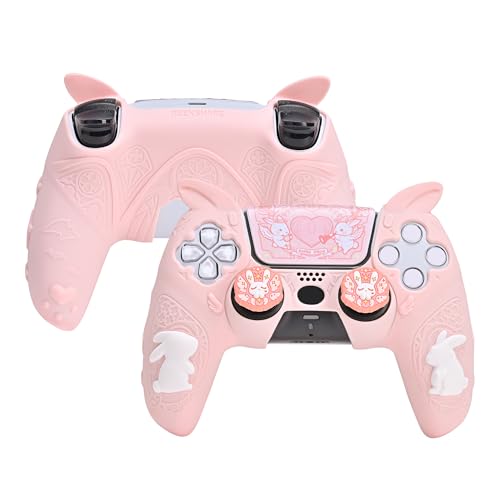 GeekShare PS5 Controller Skin SetSoft Silicone Protective Cover Case for PS5 Wireless Controller with 2 Thumb Grip Caps and 1 Sticker Gothic Bunny - Image 1