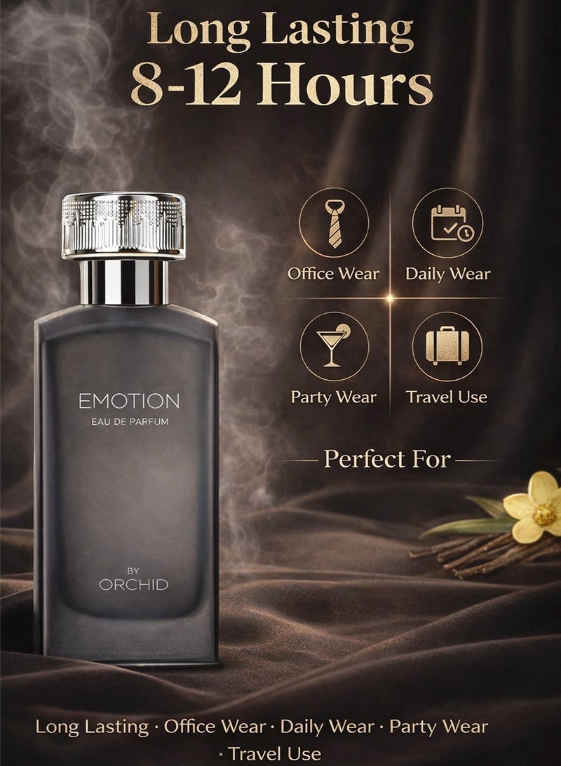 Orchid Emotion Pour Homme Eau de Parfum 100ml for Men | Long Lasting Woody Spicy Fragrance with Incense, Pepper & Cedarwood | Vetiver, Vanilla, Tonka & Musk Base - Image 2