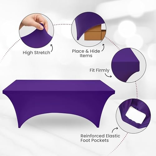 Utopia Kitchen 6FT Spandex Tablecloth [1 Pack, Purple] 200 GSM Stretch, Fitted, Washable and Wrinkle Resistant Table Cloth Rectangle Cover for Trade Shows, Wedding, Parties [72Lx30Wx30H Inch] - Image 5