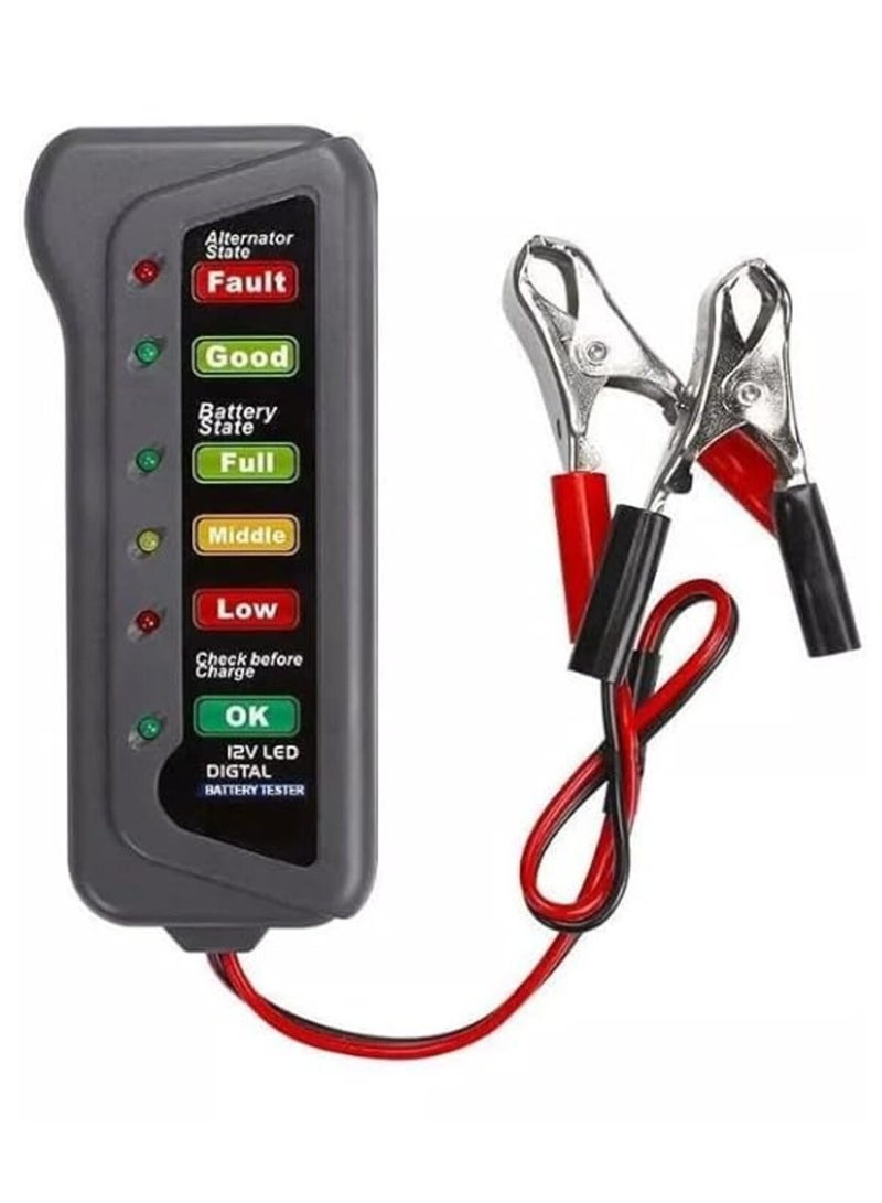 Sharpdo 12V Car Battery Tester with 6 LED Indicators - Car & Motorbike Battery Diagnostic Tool - Image 1