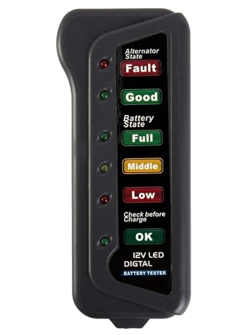 Sharpdo 12V Car Battery Tester with 6 LED Indicators - Car & Motorbike Battery Diagnostic Tool - Image 2