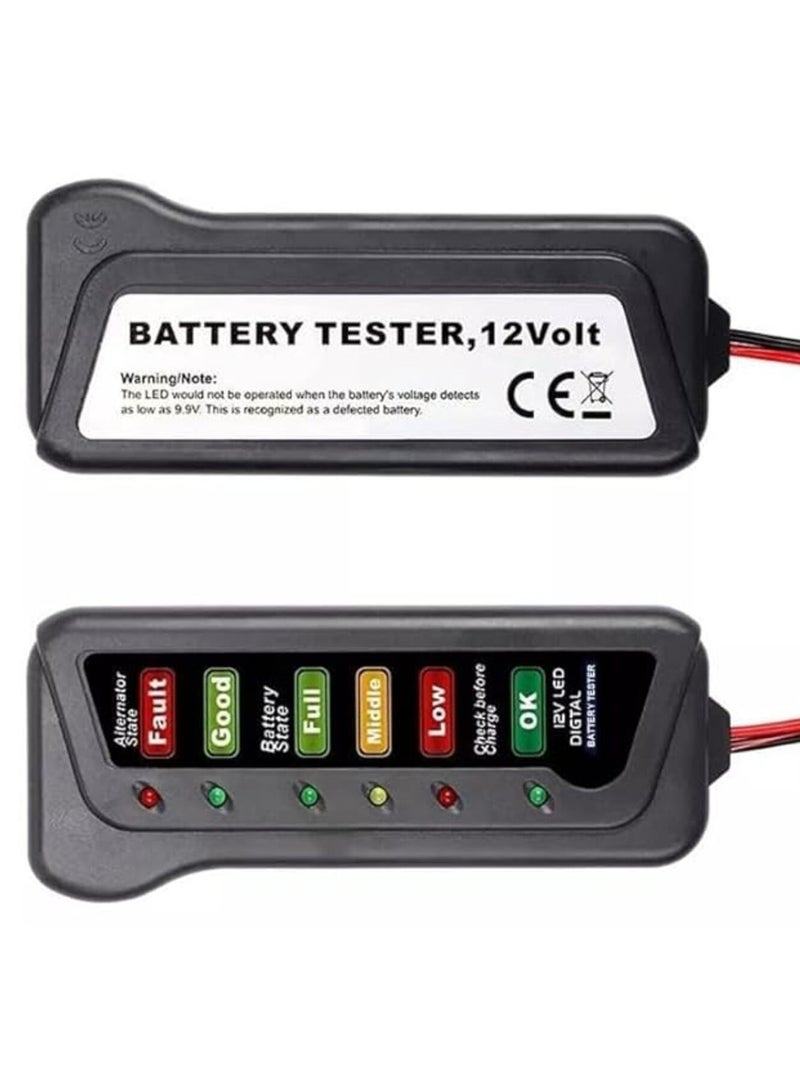 Sharpdo 12V Car Battery Tester with 6 LED Indicators - Car & Motorbike Battery Diagnostic Tool - Image 3