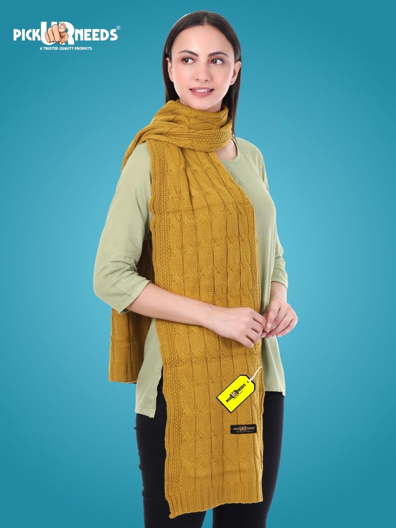 Pick Ur Needs Women’s Woolen Muffler Soft & Warm Knitted Scarf Winter Neck Wrap Premium Acrylic Wool Stylish Hand-Washable (Orange) - Image 4