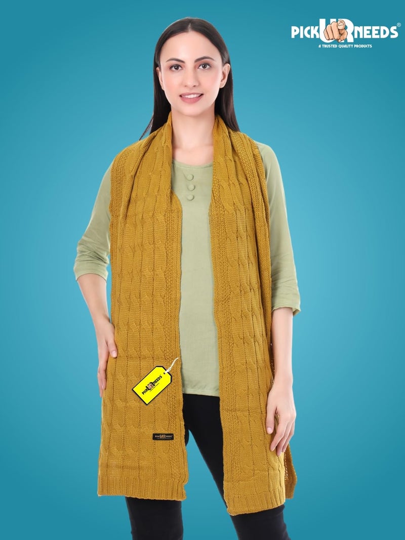 Pick Ur Needs Women’s Woolen Muffler Soft & Warm Knitted Scarf Winter Neck Wrap Premium Acrylic Wool Stylish Hand-Washable (Orange) - Image 2