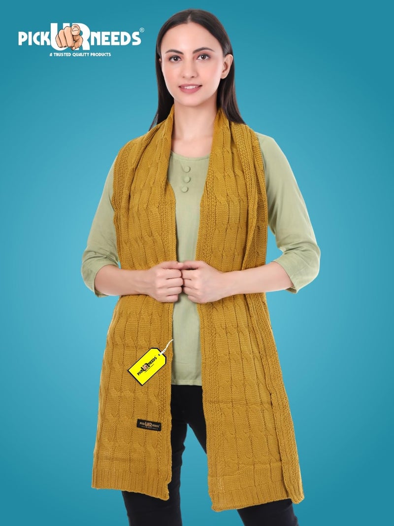 Pick Ur Needs Women’s Woolen Muffler Soft & Warm Knitted Scarf Winter Neck Wrap Premium Acrylic Wool Stylish Hand-Washable (Orange) - Image 3