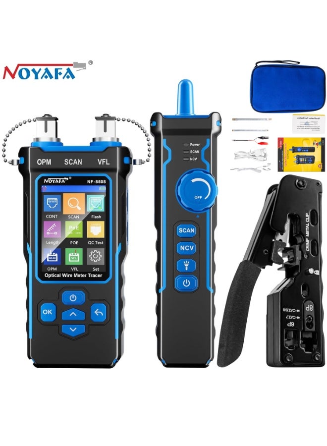 نويافا طقم اختبار كابلات الشبكة NF-8508 مع أداة تجعيد RJ45، جهاز اختبار كابلات إيثرنت مزود بمقياس القدرة الضوئية، جهاز اختبار شبكات RJ45 مع أداة تجعيد وتقشير وقص للكابلات من فئات Cat5 وCat6 وCat7 (8P8C)، مزود بخاصية تتبع الأسلاك وميض المنافذ. - Image 1