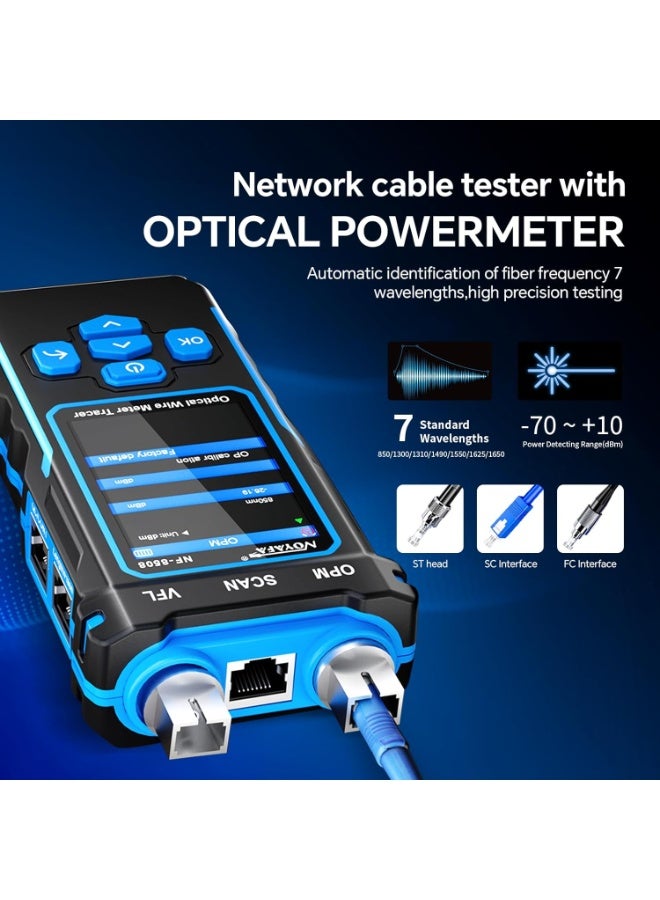 نويافا طقم اختبار كابلات الشبكة NF-8508 مع أداة تجعيد RJ45، جهاز اختبار كابلات إيثرنت مزود بمقياس القدرة الضوئية، جهاز اختبار شبكات RJ45 مع أداة تجعيد وتقشير وقص للكابلات من فئات Cat5 وCat6 وCat7 (8P8C)، مزود بخاصية تتبع الأسلاك وميض المنافذ. - Image 2