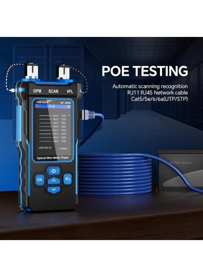 نويافا طقم اختبار كابلات الشبكة NF-8508 مع أداة تجعيد RJ45، جهاز اختبار كابلات إيثرنت مزود بمقياس القدرة الضوئية، جهاز اختبار شبكات RJ45 مع أداة تجعيد وتقشير وقص للكابلات من فئات Cat5 وCat6 وCat7 (8P8C)، مزود بخاصية تتبع الأسلاك وميض المنافذ. - Image 5