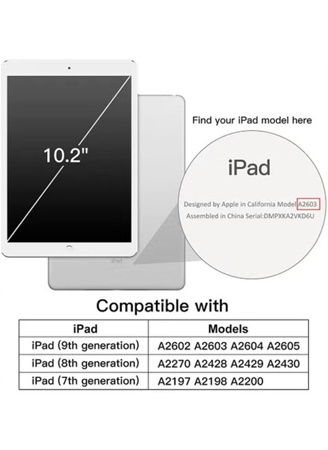 حافظة لجهاز iPad مقاس 10.2 بوصة (الجيل التاسع/الثامن/السابع 2021/2020/2019) مع حامل قلم شفاف وغطاء خلفي شفاف وحامل رفيع وغطاء لوحي مقاوم للصدمات مع خاصية الاستيقاظ/السكون التلقائي