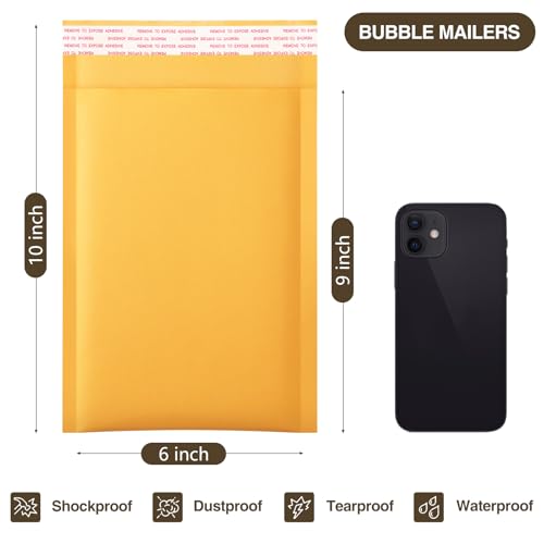 UCGOU Kraft Bubble Mailers 6x10 Inch 25 Pack Usable Size 6x9 Inch Yellow Padded Envelopes #0 Small Business Mailing Packages Self Sealing Tear Resistant Boutique Shipping Bags for Jewelry Supplies - Image 2