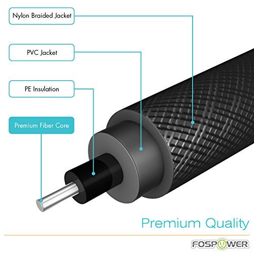 FosPower 24K Gold Plated Toslink Digital Fiber Optical Audio Cable (S/PDIF) - [Zero RFI & EMI Interference] Metal Connectors & Ultra Durable Nylon Braided Jacket (15ft) - Image 4