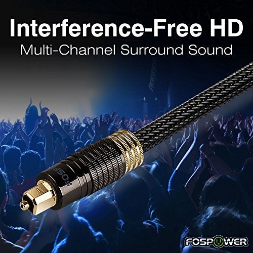 FosPower 24K Gold Plated Toslink Digital Fiber Optical Audio Cable (S/PDIF) - [Zero RFI & EMI Interference] Metal Connectors & Ultra Durable Nylon Braided Jacket (15ft) - Image 2