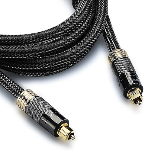 FosPower 24K Gold Plated Toslink Digital Fiber Optical Audio Cable (S/PDIF) - [Zero RFI & EMI Interference] Metal Connectors & Ultra Durable Nylon Braided Jacket (15ft) - Image 1