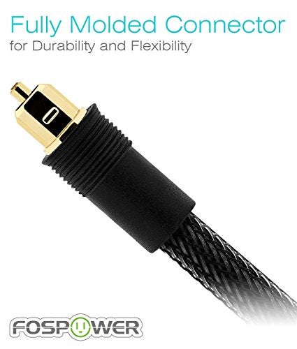 FosPower 24K Gold Plated Toslink Digital Fiber Optical Audio Cable (S/PDIF) - [Zero RFI & EMI Interference] Metal Connectors & Ultra Durable Nylon Braided Jacket (15ft) - Image 3