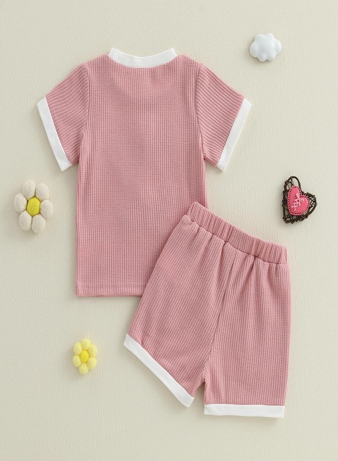 Amnnchya Toddler Baby Girl Clothes Floral Infant Summer Shirt Shorts Set Cute Big Sister Little Sister Matching Outfits (Pink Big Sis, 2-3T) - Image 4