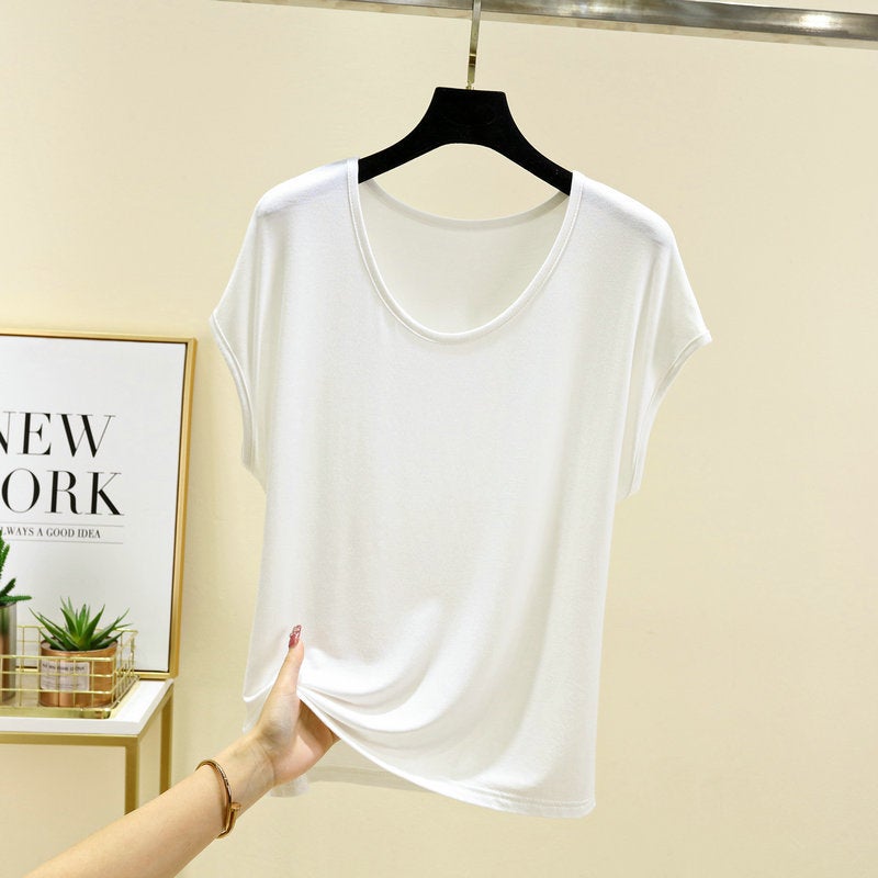 2023 Korean style round neck T-shirt short sleeve women's summer top mask modal bottoming shirt loose plus size - Image 5