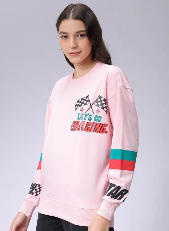 Freehand  Women Boxy Fit Racing Printed Crew Neck Long Sleeve Oversized Sweatshirt for Women | Best Price UAE