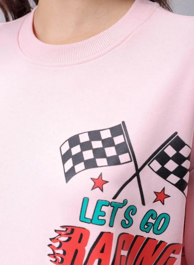 Freehand  Women Boxy Fit Racing Printed Crew Neck Long Sleeve Oversized Sweatshirt for Women | Best Price UAE
