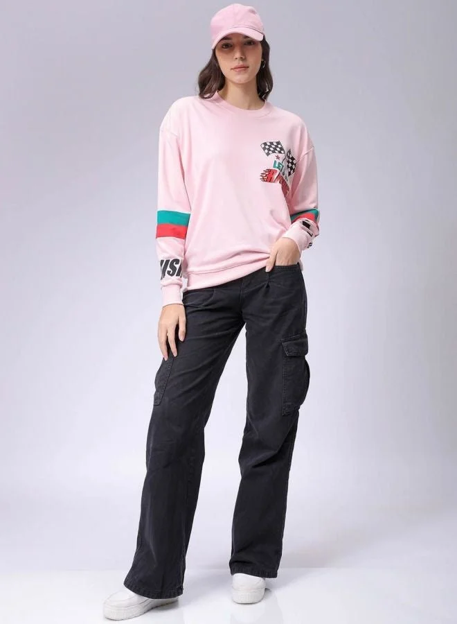 Freehand  Women Boxy Fit Racing Printed Crew Neck Long Sleeve Oversized Sweatshirt for Women | Best Price UAE