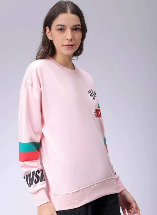 Freehand  Women Boxy Fit Racing Printed Crew Neck Long Sleeve Oversized Sweatshirt for Women | Best Price UAE