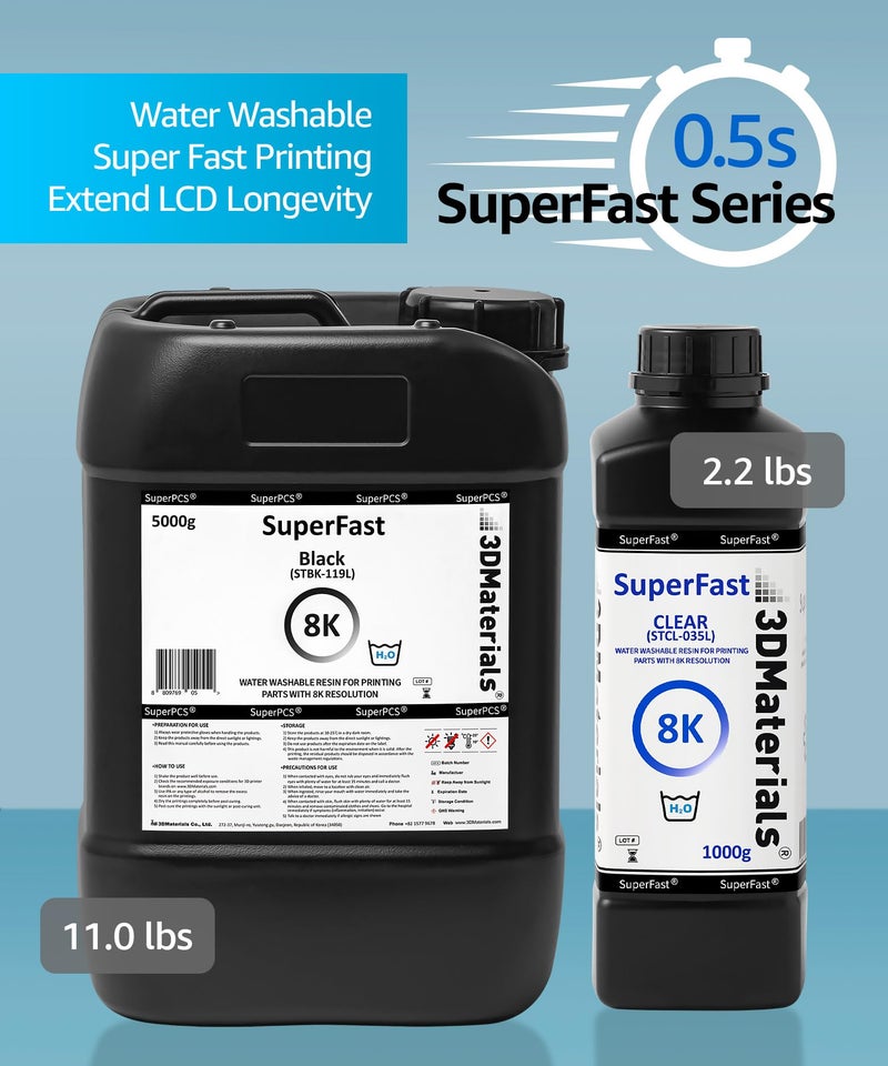 3DMaterials SuperFast 8K 3D Printer Resin Water Washable, 50um Print in 0.5 sec, Made in Korea by 3DMaterials (5000g, Clear) - Image 5