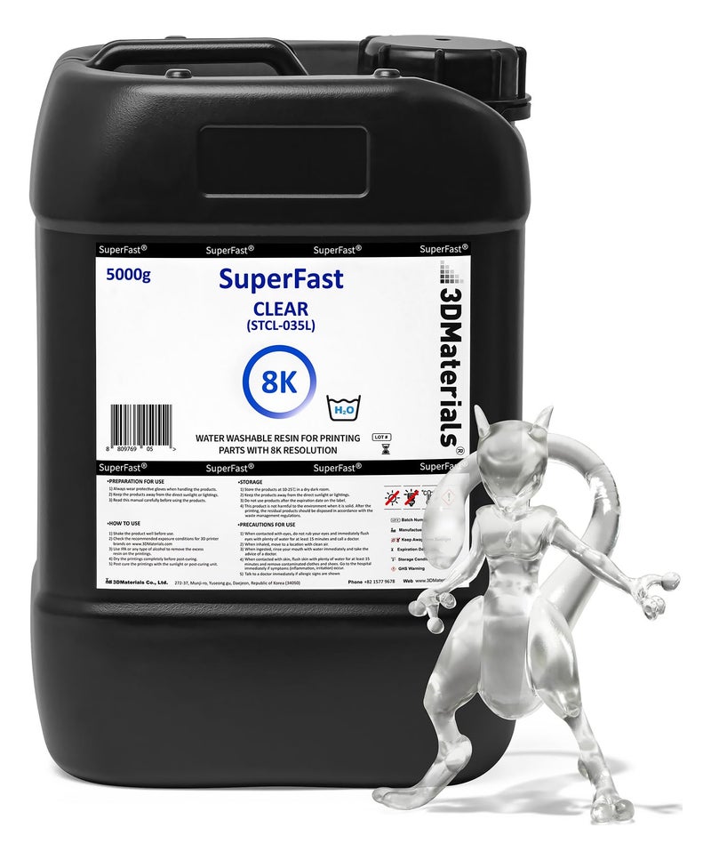 3DMaterials SuperFast 8K 3D Printer Resin Water Washable, 50um Print in 0.5 sec, Made in Korea by 3DMaterials (5000g, Clear) - Image 1
