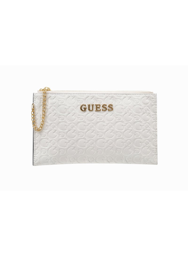Guess White Logo Embossed Clutch Bag with Gold Logo