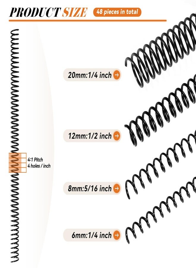 CINDALOG 48 Pack Plastic Spiral Binding Coils, Binding kit Spirals, 4:1 Pitch Multi Size Spiral Binding Wire Combs Spines Coil(Black,1/4, 5/16, 1/2, 3/4 Inch) - Image 2
