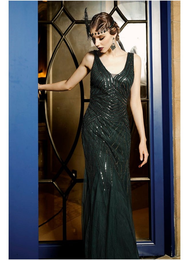 BABEYOND Women's Flapper Dress 1920s V-Neck Evening Gown Sequin Beaded Maxi Dress for Wedding Green Gold - pzsku/ZE43762D7CF7B785352B2Z/45/_/1740982753/8c39b675-fd6a-4cd1-bde6-c83930543037