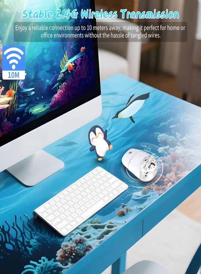 elec Space فأرة إلكترونية لاسلكية بصرية بتصميم حيوان عائم لطيف، تصميم صامت، اتصال مستقر بتردد 2.4 جيجا هرتز، مثالية للاستخدام المكتبي والمنزلي، مناسبة للأطفال والكبار (بطريق - أبيض) - Image 5