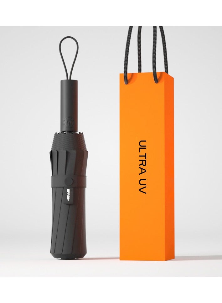 BAODINI Fully automatic umbrella, one click retractable, enlarged, thickened, reinforced, men's and women's high-end rain and rain dual-use three fold retractable umbrella - Image 1