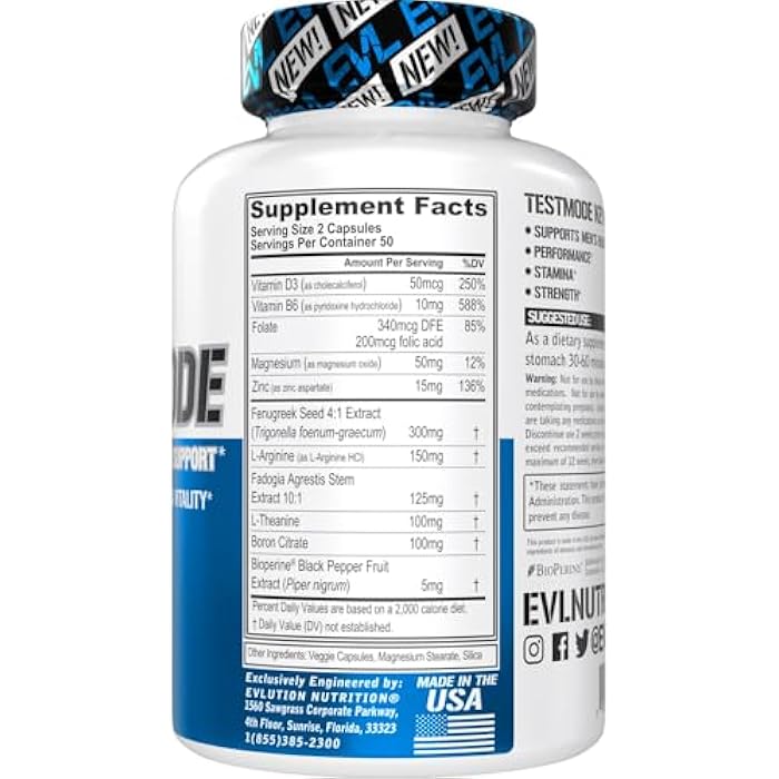 Evlution Nutrition TestMode - Complete Testosterone Support - Testosterone Supplement for Men - Supports Men’s Health & Vitality - Performance, Stamina & Strength - 50 Servings - 100 Veggie Capsules - Image 2
