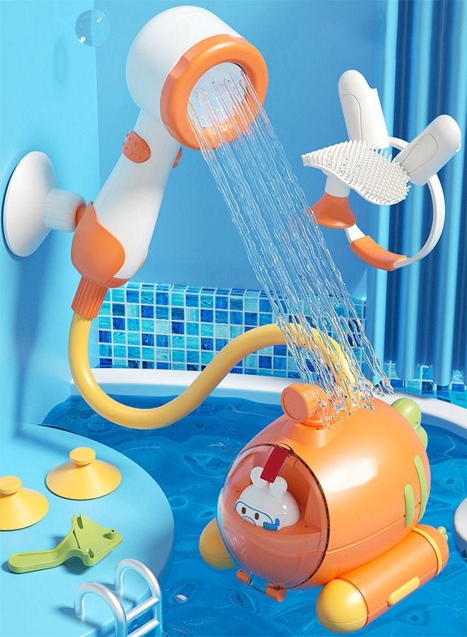 Carrot Shape Bath Toys for Toddlers Cute Baby Bath Toy with 1 Spraying Bath Shower 2 Suckers 1  baby Teether Toddler  Make Baby Love Bathtime Fun Bath Toys for Kids - Image 1