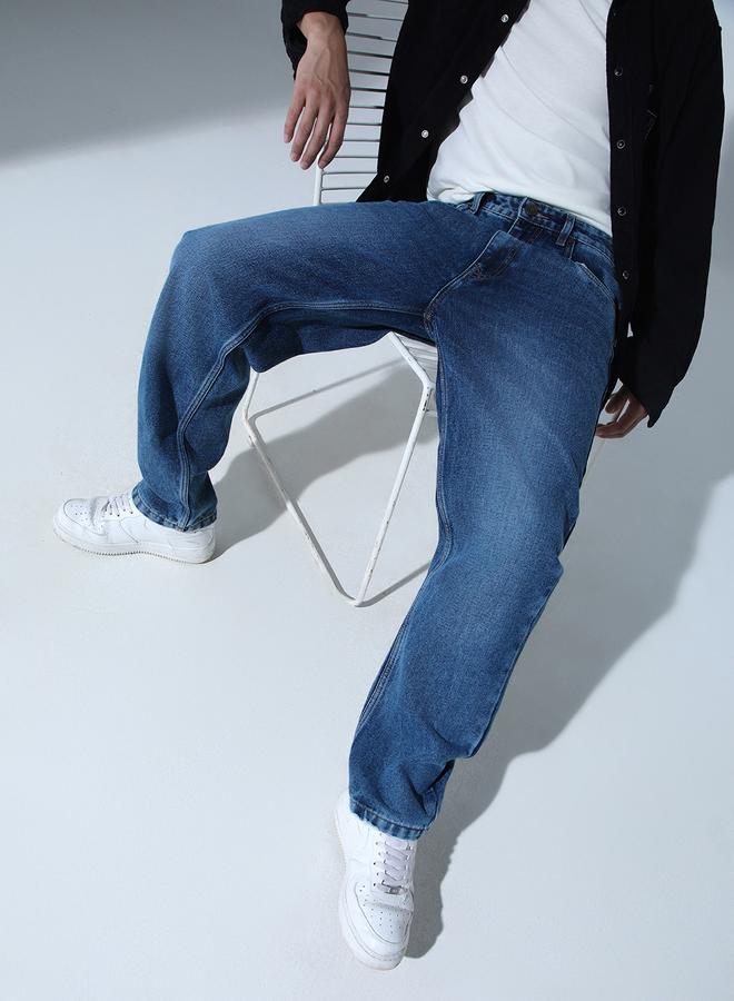Hubberholme Men's Indigo 100% Cotton Solid Pattern Full Length Tapered Jeans  - Image 3