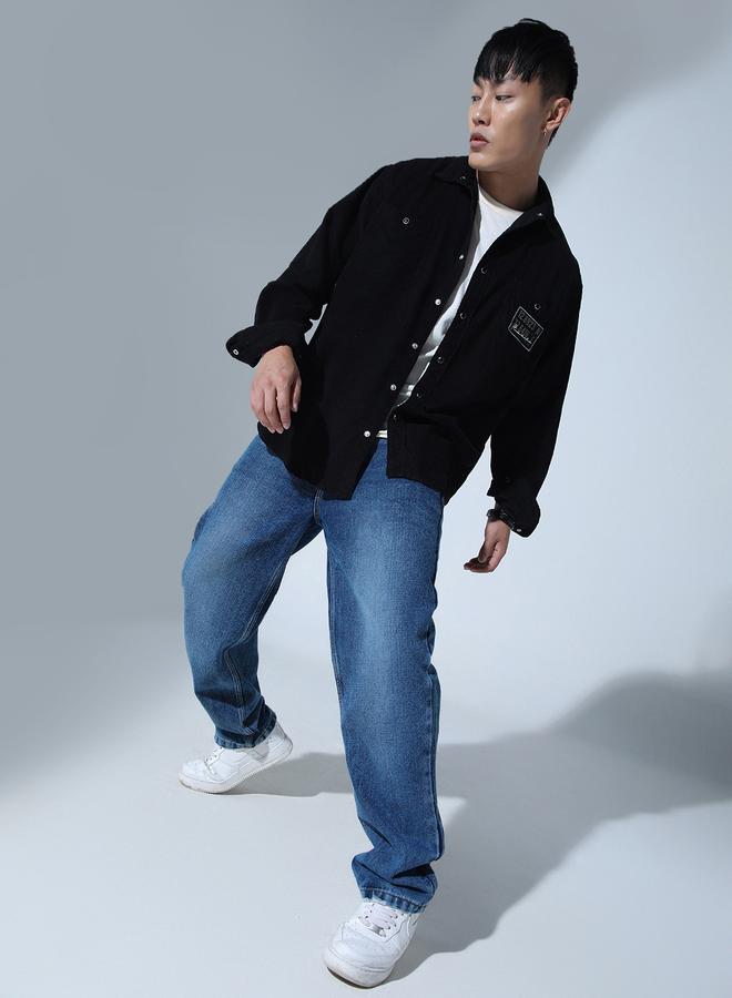 Hubberholme Men's Indigo 100% Cotton Solid Pattern Full Length Tapered Jeans  - Image 1