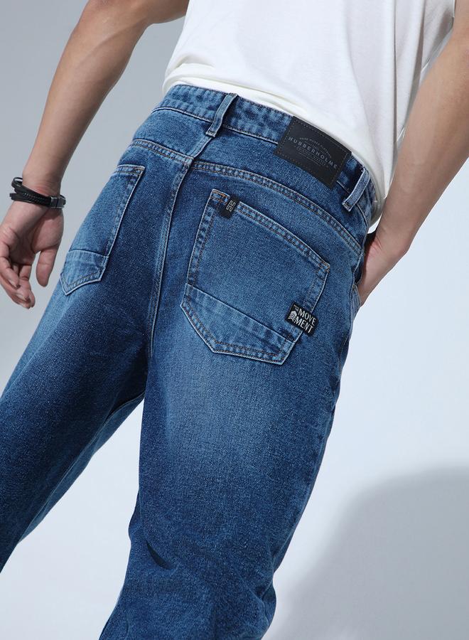 Hubberholme Men's Indigo 100% Cotton Solid Pattern Full Length Tapered Jeans  - Image 5