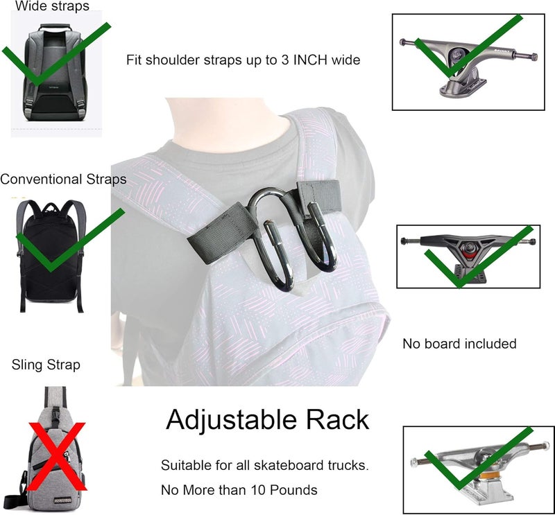 YYST Backpack Attachment Carrier Hanger Rack Hook Holder for Carrying Mini Cruiser, Cruiser Board,Skateboard - Fit Most Backpacks - Easy to Use - No Backpack - Image 2