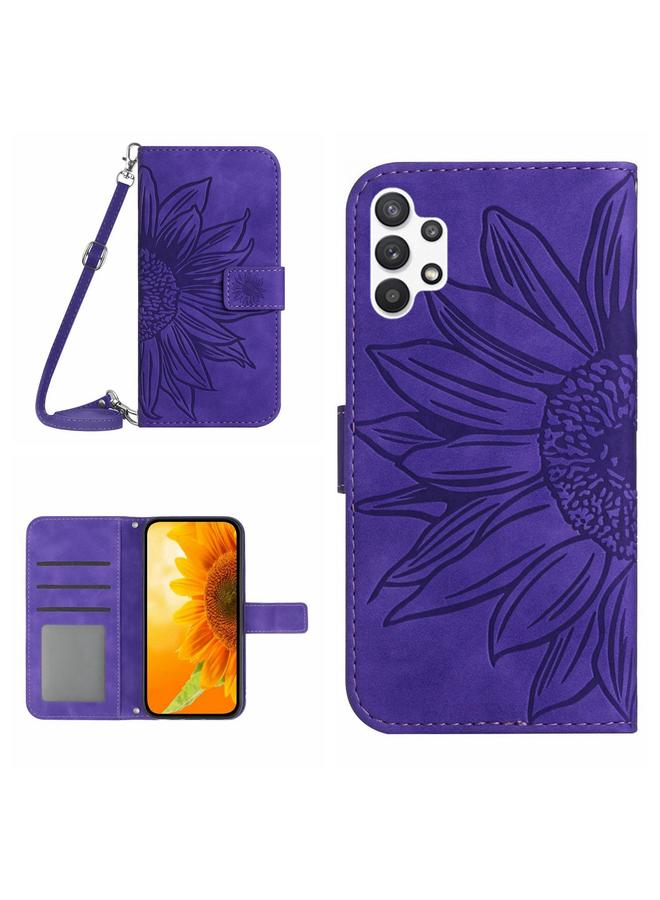 اس-توب جراب لهاتف Samsung Galaxy A32 4G، جراب هاتف جلدي قلاب بنمط زهرة الشمس مع حبل تعليق - Image 1