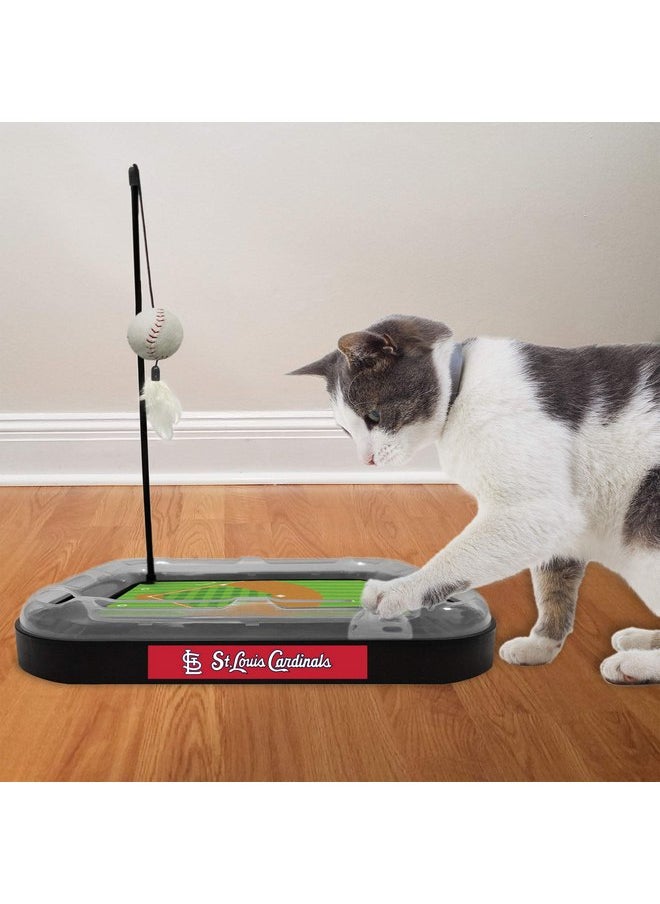 Pets First - Cat Scratching Toy MLB ST. LOUIS CARDINALS Baseball Field Cat Scratcher Toy with Interactive Cat Ball Bell in Tracks. 5-in-1 CAT TOY: Cat Wand Poll with CATNIP FILLED Plush Baseball & Feathers. - Image 1