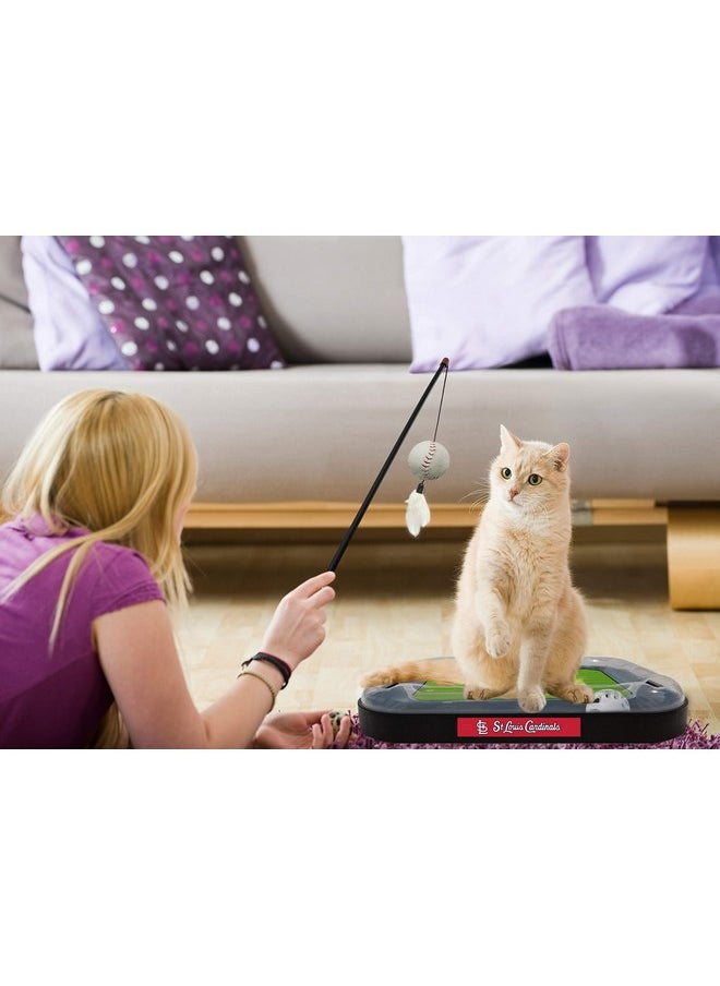 Pets First - Cat Scratching Toy MLB ST. LOUIS CARDINALS Baseball Field Cat Scratcher Toy with Interactive Cat Ball Bell in Tracks. 5-in-1 CAT TOY: Cat Wand Poll with CATNIP FILLED Plush Baseball & Feathers. - Image 1