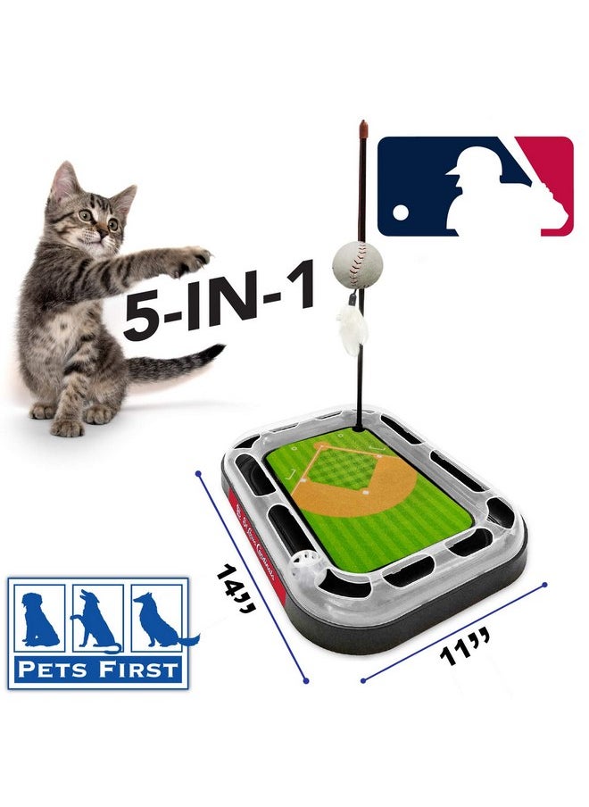Pets First - Cat Scratching Toy MLB ST. LOUIS CARDINALS Baseball Field Cat Scratcher Toy with Interactive Cat Ball Bell in Tracks. 5-in-1 CAT TOY: Cat Wand Poll with CATNIP FILLED Plush Baseball & Feathers. - Image 1