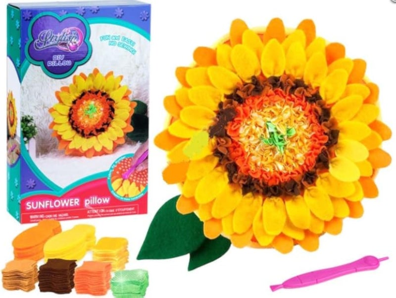 Hape DIY Sunflower Pillow Craft Kit, Felt Sewing Project with Pre-Cut Pieces, Creative Arts and Crafts Activity