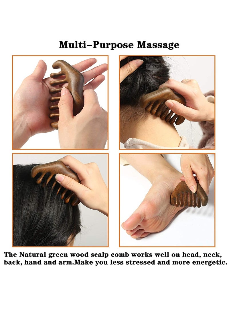 بونيتو مشط شعر الأسنان العريض من الخشب الطبيعي ، بدون اختيار شعر خشب الصندل الأخضر الثابت ، مشط تدليك ميريديان مضاد للكهرباء الساكنة - Image 2