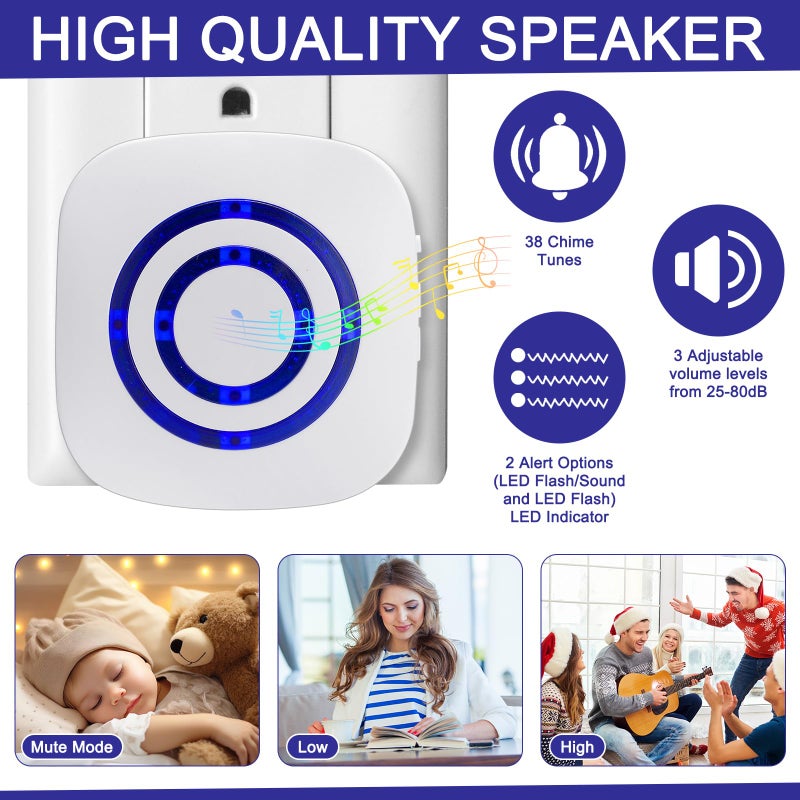 Mimorou Motion Sensor Alarm Wireless Driveway Alarm Indoor Home Motion Detector Long Range Security Alert Monitor System with 6 Sensor and 3 Receiver, 38 Chime Tunes and LED Indicators - Image 4
