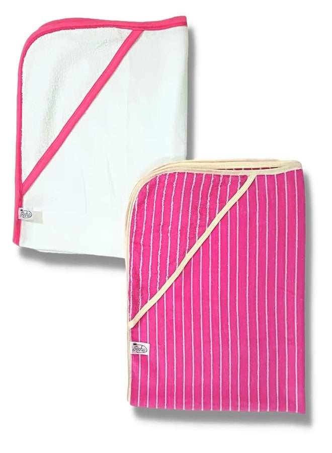 TuddyBuddy 100% Cotton Hooded Terry Towel for Babies/Super Soft Bath Towel for 0 Months - 2 Years Baby - Ideal for Newborn Babies - (Pack of 2 - White & Pink Stripes) - Image 5