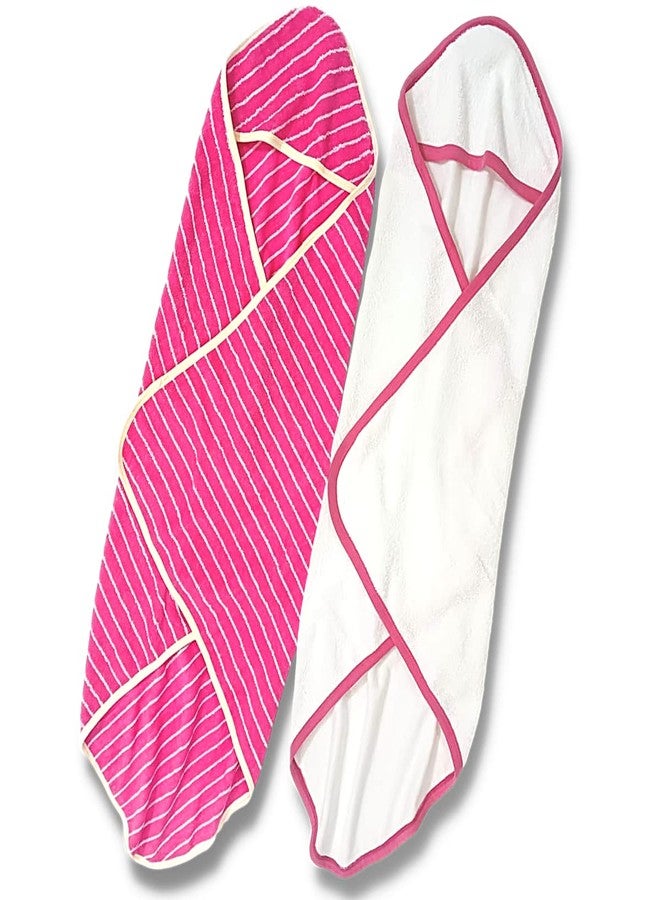 TuddyBuddy 100% Cotton Hooded Terry Towel for Babies/Super Soft Bath Towel for 0 Months - 2 Years Baby - Ideal for Newborn Babies - (Pack of 2 - White & Pink Stripes) - Image 3