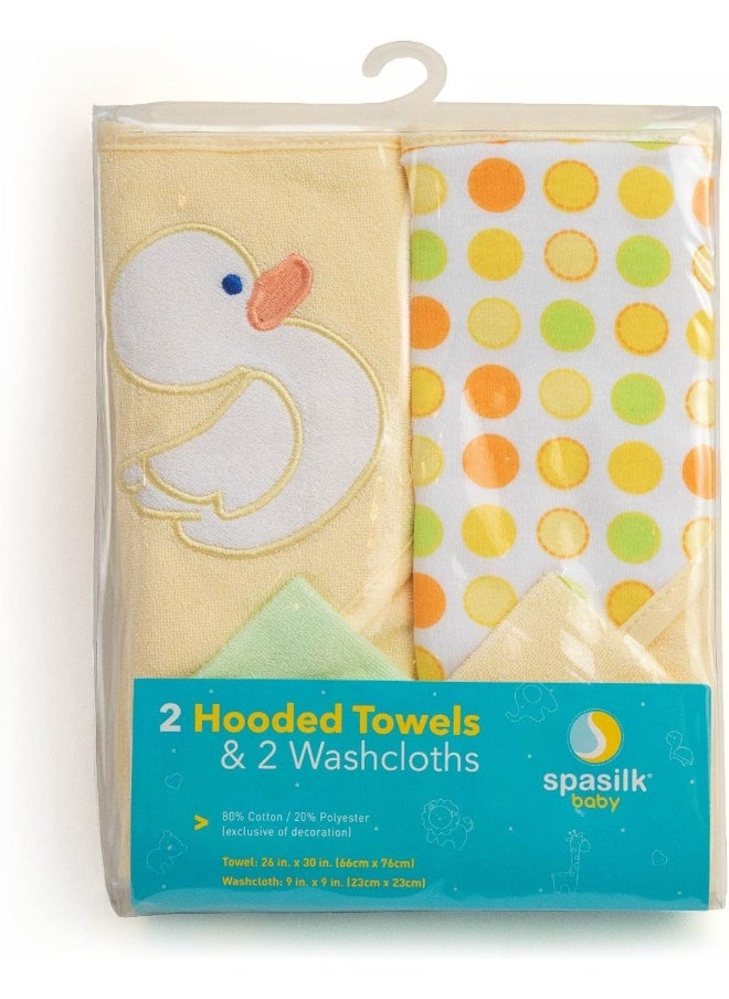 Spasilk Spasilk Hooded Terry Bath Towel with Washcloths, Duck Yellow, 2-Count  - Image 2