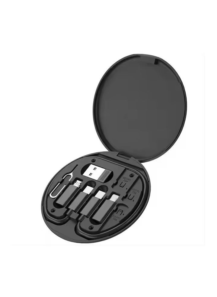 Yezler All-in-One Mini Digital Gadgets Storage Box with 6-in-1 Fast Charging Cables – 60W USB-C to Type-C, Lightning, Micro-USB – SIM & Memory Card Slot – Card Pin – Multi-Function Phone Holder – Portable Travel Cable Organizer - Image 1