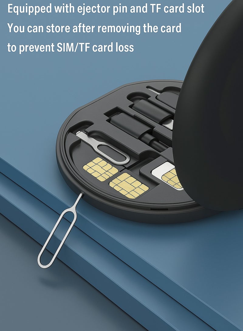 Yezler All-in-One Mini Digital Gadgets Storage Box with 6-in-1 Fast Charging Cables – 60W USB-C to Type-C, Lightning, Micro-USB – SIM & Memory Card Slot – Card Pin – Multi-Function Phone Holder – Portable Travel Cable Organizer - Image 3